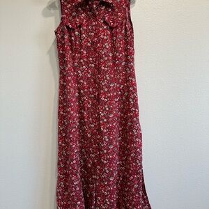 Vintage 90’s Byer Too Floral Sleeveless Red Dress,size 11,cottagecore,prairie